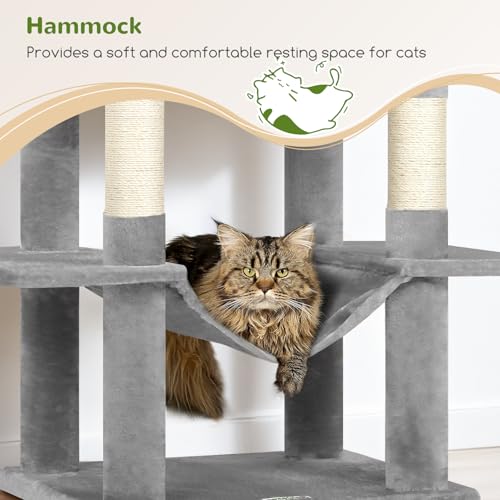Extra Tall Cat Tree Tower for Indoor Cats (Light Grey / 76 inch)