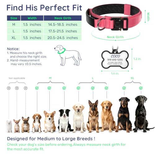 Personalized Tactical Dog Collar with Custom Photo Name for Large Dogs (Pink / L: Fits Neck 17.5"-21.5")