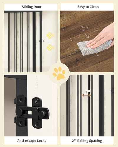 43.3" XL Dog Crate Furniture Indoor Dog Kennel with Barn Door (White Brown / 43.3"L x 27.5"W x 31.8"H)