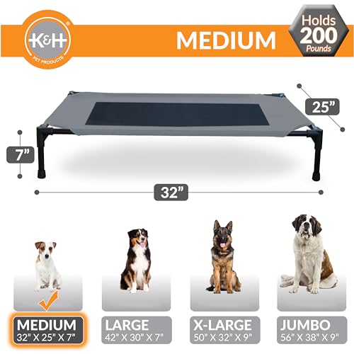K&H Outdoor Elevated Dog Bed for Small & Medium Pets (Gray/Black Mesh / Medium 32"L x 25"W)