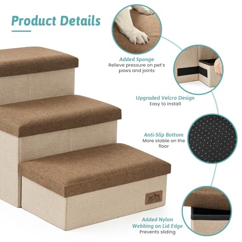 Dog Stairs with Storage (Brown / 38.1"L x 17"W x 22"H)