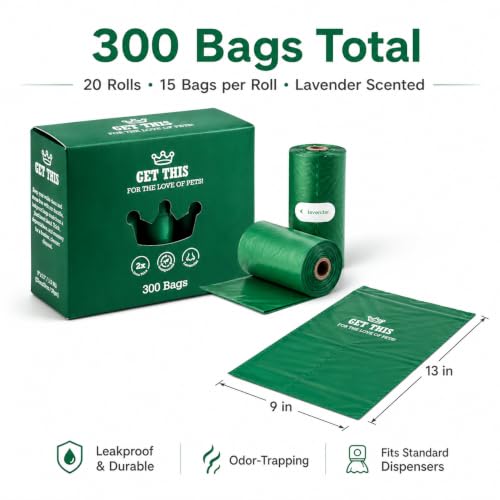 Dog Poop Bag 300 Dog Waste Bags (Green / 300 Count (Pack of 1))