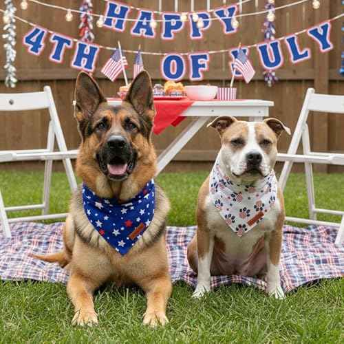 American Flag Dog Bandana Blue White Stars Paw Flag Patterns Designs 4th of July Pet Scarf Adjustable Patriotic Bandanas for Large X (X-Large / Flag-2)