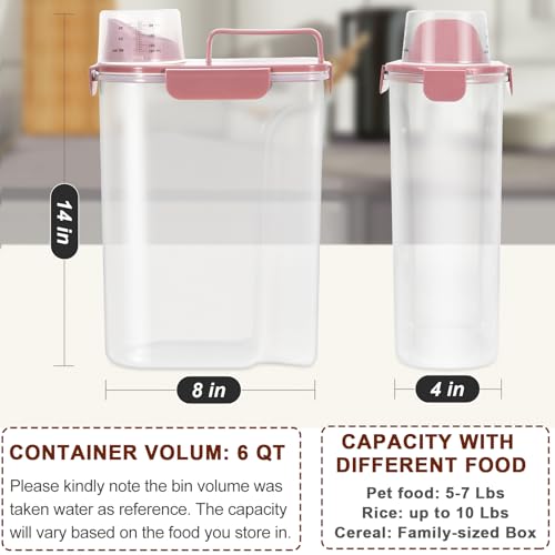 Portable Dog Food Storage Container 5 to 7 Lbs (Dusty Rose / 6 Qt)
