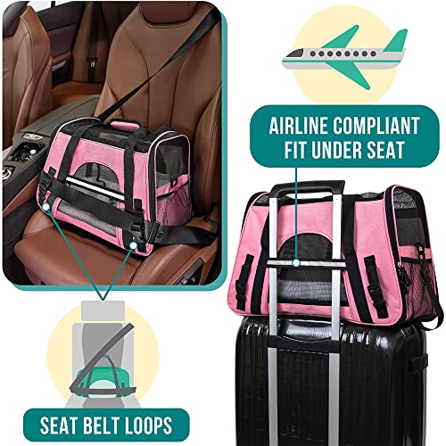 Airline Approved Pet Carrier for Cats & Small Dogs (Pink / 19.5"L x 10.2"W x 12.0"H)