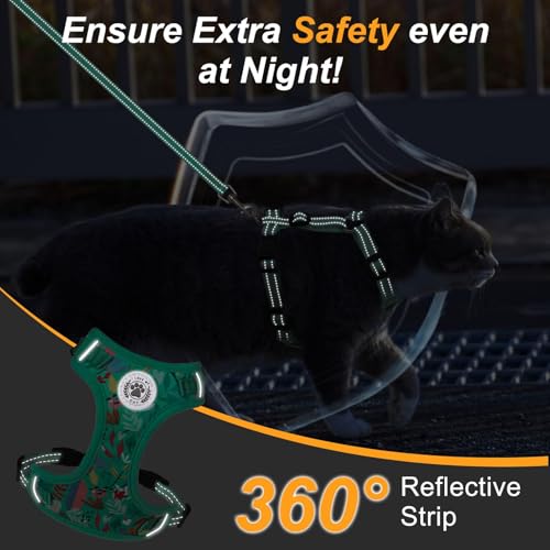 Cat Harness and Leash Set (Leaves Green / M (Chest: 12 - 19"))