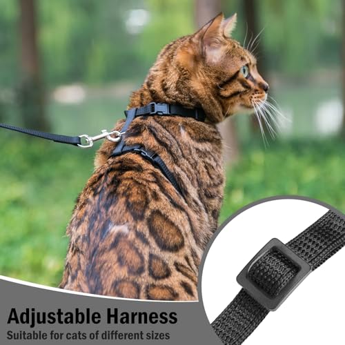 Adjustable Cat Harness and Leash Set Escape Proof Kitten Strap Collar for Walking Travel (Small / Black)