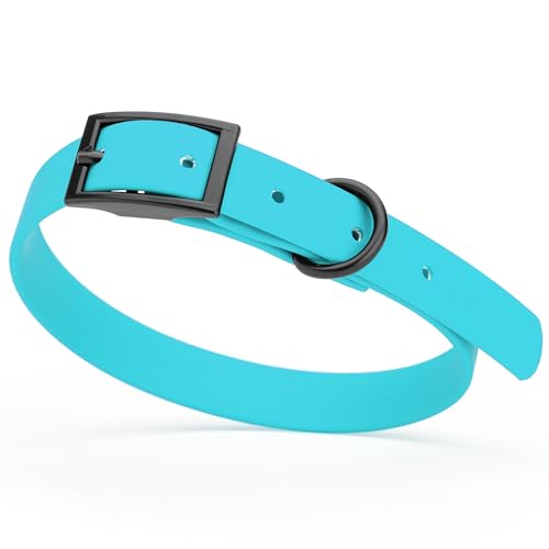 Biothane Waterproof Dog Collar Strong Coated Nylon Webbing with Black Hardware Odor (W5/8" x L12-15" / Sky Blue)