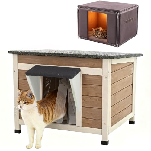 Cat House Outdoor Feral Kitty Shelter with Insulation Liner for Outdoor Cats Winter Use