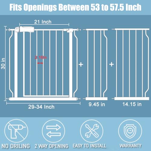 White Extra Wide Baby Gate 53 (52.76"-57.48"/134-146cm)
