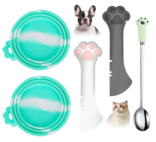 5 PCS Pet Food Can Lids and Spoons Set (Green)
