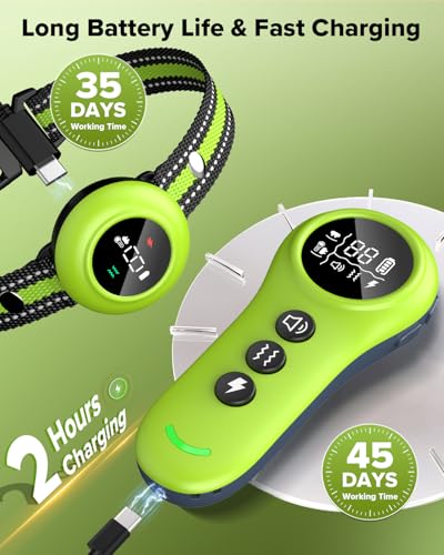 2-in-1 Dog Shock Collar & Bark Collar – 3300FT Dog Training Collar with Remote, Automatic Anti-Barking, 5 Adjustable Sensitivity Levels, IP67 Waterproof E-Collar for Small Medium Large Dogs (Green)