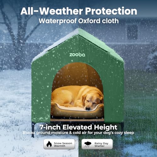 42" 2-in-1 Dog House for Medium Dogs, Elevted Dog House Outdoor/Indoor, Puppy Shelter Outside,Water Resistant 600D PVC and Durable 2x1 Textilene Raised Dog Bed(Green) (X-Large: 42inch)