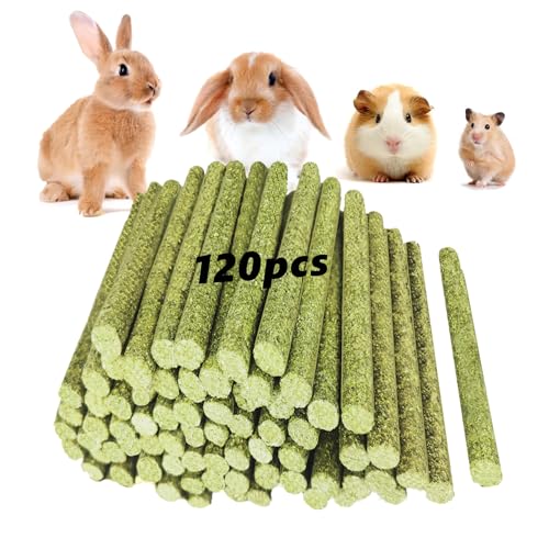 Timothy Hay Sticks 120 Pack Rabbit Chew Toys Guinea Pig Treats (Timoty-120Pcs)