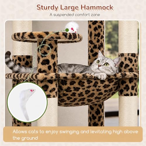 Leopard Cat Tree Tower with Scratching Post for Indoor Cats (Leopard Print / L)
