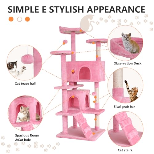 54" Cat Tree Tower (54in / Pink)