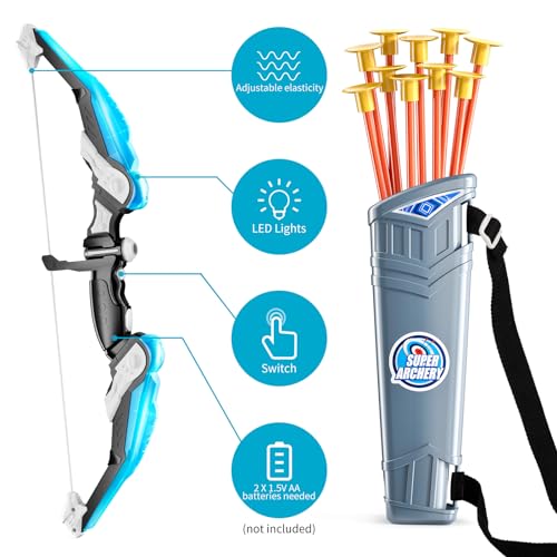 2 Pack Set Kids Archery Bow Arrow Toy Set Outdoor Hunting Play with 2 Bow 20 Suction Cup Arrows 2 Target & 2 Quiver (Green With Blue)
