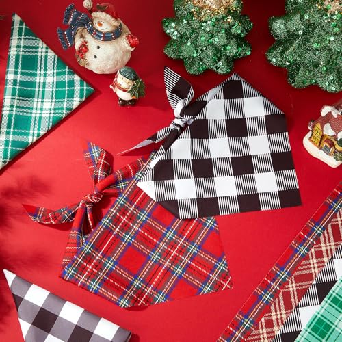 50 Pcs Christmas Red and Green Plaid Dog Bandanas Bulk for Large (Red Green Plaid / 31.5 x 21.7 x 21.7 Inch)