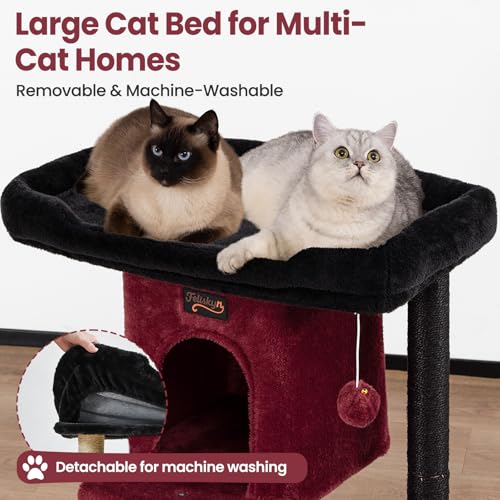 Cat Tree Tower Scratching Post for Indoor Large Adult Cats with Perch Bed (Black / 28 Inches)
