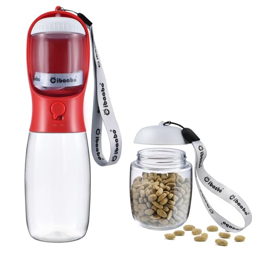 Dog Water Bottle Portable with Food Container & Filter for Travel (#11 Red / 19oz)