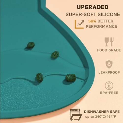 Cat Food Mat Silicone Non Slip Dog Bowl Mat Waterproof Cat Feeding Mat Stop Food Spills and Water Messes Out to Floor Pet Food Mat (Marrs Green / 20" x 12")