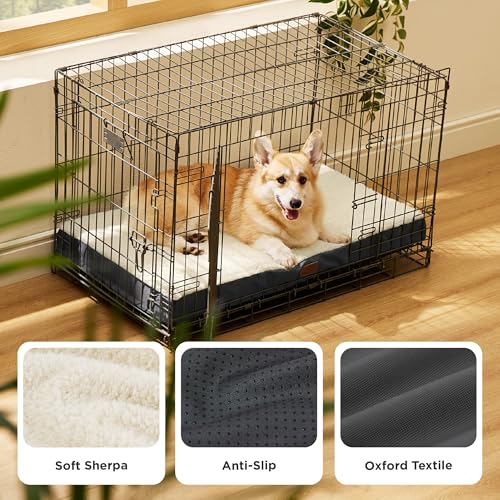 Washable Dog Crate Bed for Large Size with Comfy Sherpa (35"L x 22"W x 3"Th / Grey)