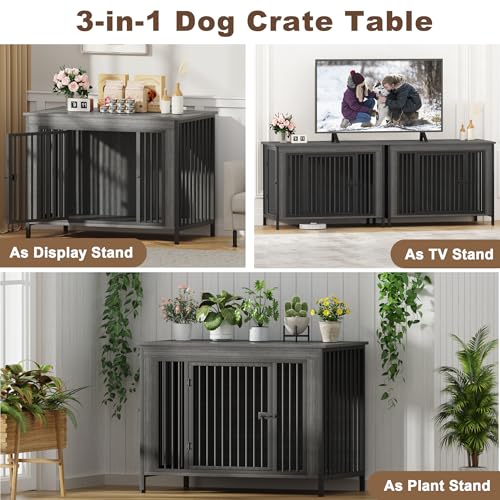 47.24" Dog Crate Furniture for 1 or 2 Dogs (Dark Grey / 47.2"L x 28.4"W x 37.0"H)