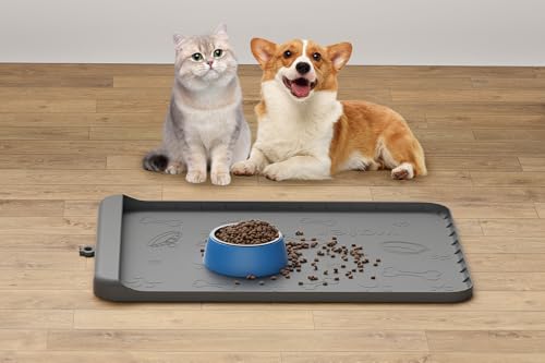 Dog Food Mat Silicone Dog Mat for Water (Gray / 19"L x 12"W)