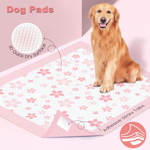 Pink Puppy Pads with Adhesive Tabs Disposable Pee Pads 36x36in 100Ct (36x36in | 100Ct-Pink)