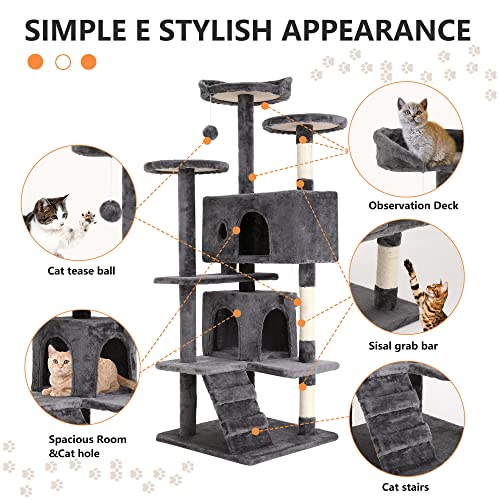 54" Cat Tree Tower (54in / Light Gray)