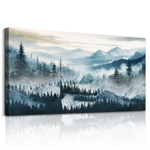 Canvas Wall Art For Living Room Large Wall Decor for Bedroom Home Decor Office Decorations Fog Forest Landscape Wall Painting Stretched And Framed Pictures Art Ready To Hang Works (60"L x 30"W / Forest Wall Art Painting)