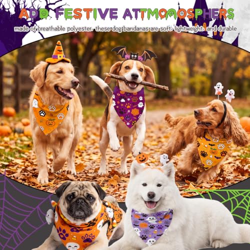 50 Pcs Halloween Dog Bandanas Bulk Cute Dog Paw Prints Pattern (Halloween Paw Print / 25.6 x 17.7 x 17.7")