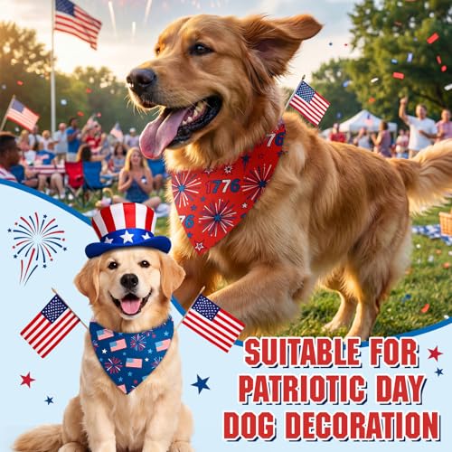 100 Pcs Patriotic Dog Bandanas Bulk 4th of July Bandanas for Dogs Star Triangle Kerchief Bib Scarf Set for Pet Independence Day 250th Anniversary Party Costume (4th of July / 25.6 x 17.7 x 17.7 Inch)