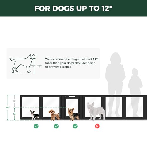 AuraSpace Acrylic Dog Playpen System with Lick Mat (Black / 24"H)