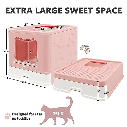 XL Foldable Cat Litter Box with Lid (Pink / X-Large)