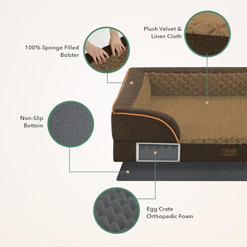 Waterproof Orthopedic Dog Bed for Medium Dogs (Brown / 35.0"L x 22.0"W x 7.0"Th)