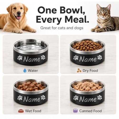 Custom Dog Bowl Personalized Dog Bowls with Name Stainless Steel Non (Camo / 42 oz (2.5x7.25in))