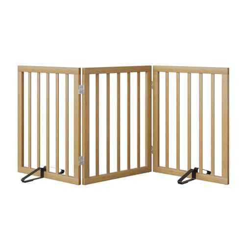 Dog Gates for Doorways Stairs (Bamboo Dog Gate Natural / 3 Panel - 55 inches Wide)