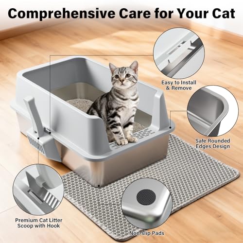 2PCS Stainless Steel Litter Box with Lid XL (2Pack-XL-lid box10"H)