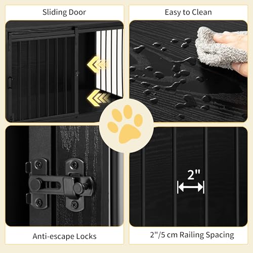 39.3" L Dog Crate Furniture Indoor Dog Kennel with Barn Door (Black / 39.3"L x 23.6"W x 26.8"H)