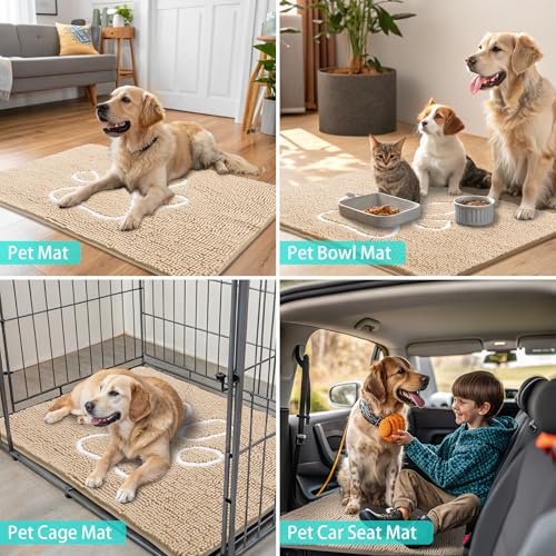 Dog Door Mat for Muddy Paws (70"X24" / Beige and White)