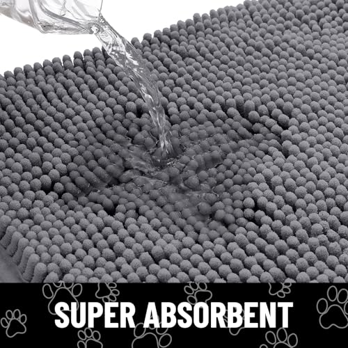 Dog Door Mat for Muddy Paws (47"X24" / Dark Grey and Black)