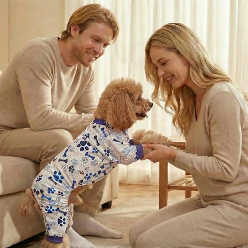 Dog Pajamas Onesie (03 Blue / L (10-15 lb) Chest: 17.8")