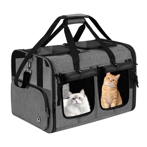 Cat Carrier for 2 Cats (Gray+ with Big Pocket)