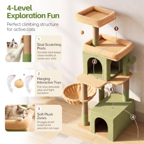 Cactus Cat Tree Tower 2 Condo Kitten Scratching Post (Cactus / 54 inch)