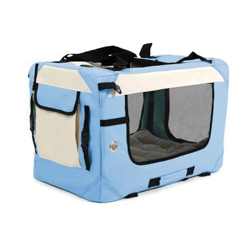 Collapsible Travel Dog Crate Portable Soft (28.0"L x 20.0"W x 20.0"H / Sky Blue)