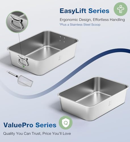 Stainless Steel Litter Box (Metal colour / 17.5"L×13.6"W×5.9"H)