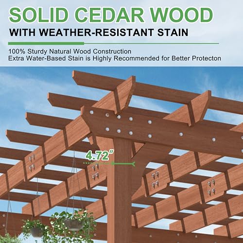 10x14 FT Cedar Wood Pergola with Trellis Roof (10x14 FT)