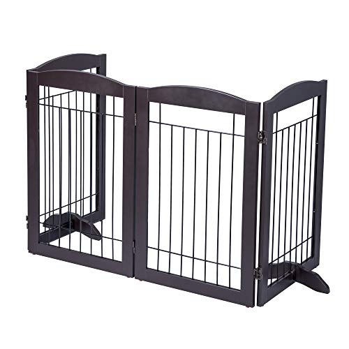 Free Standing Foldable Metal Pet Gate for Dog (Espresso / 【4 Panels】80"W x 30"H)