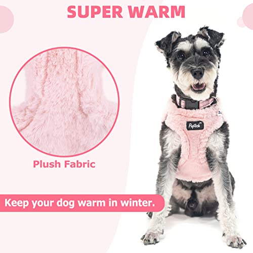 Dog Harness Collar and Leash Set No Pull for Small Medium Sized (Plush Pink / M (CHEST 16"-18"))
